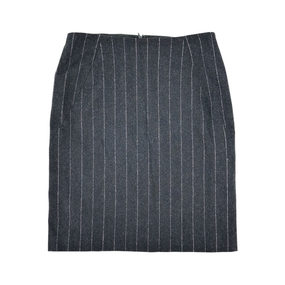 Theory Dark Gray & Pink Pinstripe Striped Wool High Waisted Lined Mini Skirt - Picture 1 of 7